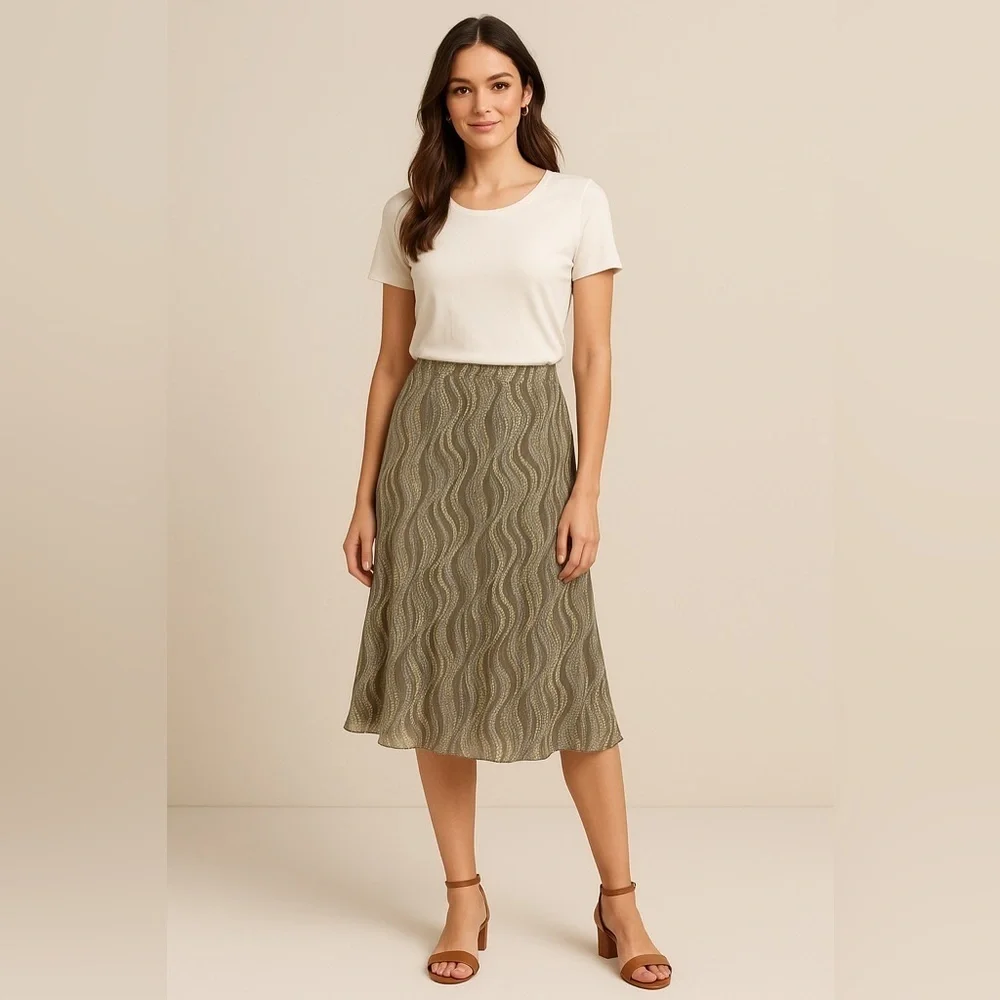Sigrid Olsen Collection vintage 100% silk lined skirt.L flowy P10